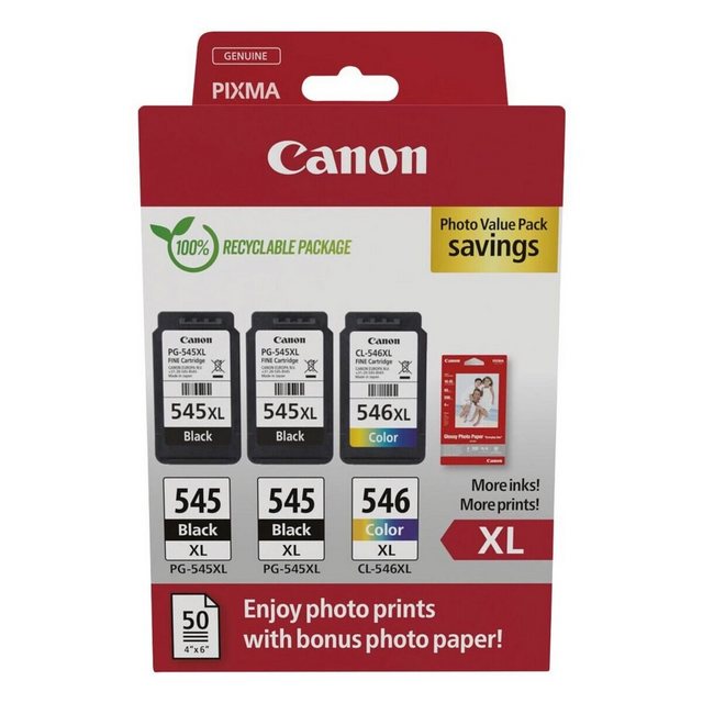 Canon PG-545XL & CL-546XL Tintenpatrone (Set, inkl. Fotoglanzpapier 10×15 cm)