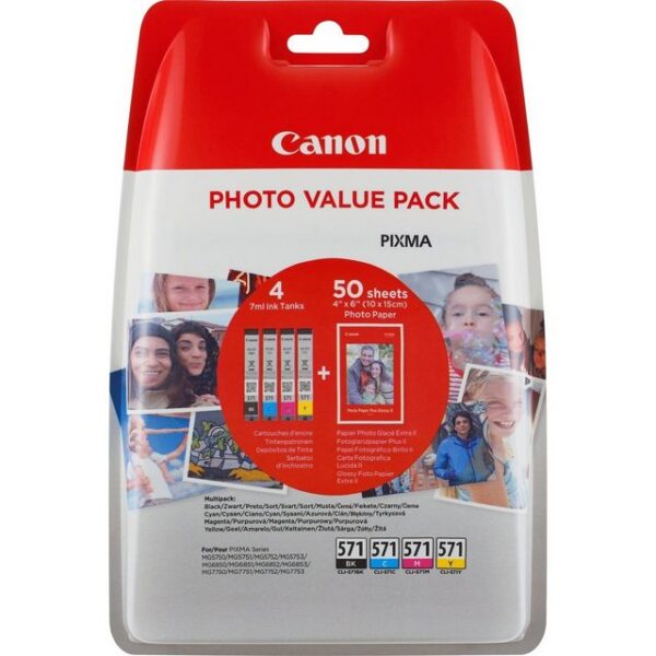 Canon 4 Canon Original Patronen CLI-571 (0386C006) C/M/Y/BK Photo Value Pack Tintenpatrone