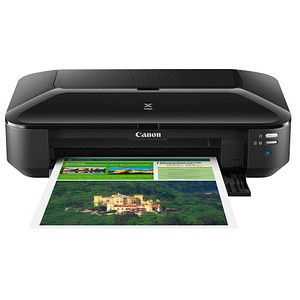 Was hat der Canon PIXMA iX6850 Tintenstrahldrucker schwarz zu bieten?Der Canon PIXMA iX6850 Tintenstrahldrucker schwarz liefert Ihnen dank modernster Drucktechnologie äußerst kontrastreiche und präzise Ausdrucke. Innerhalb kurzer Zeit drucken Sie mit ihm Dokumente sowohl in Schwarz-Weiß als auch in Farbe. Außerdem verfügt er über eine kabellose Verbindungsmöglichkeit