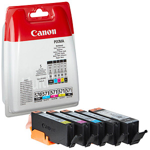 Canon PGI-570 PGBK + CLI-571 BK/C/M/Y  2x schwarz, cyan, magenta, gelb Druckerpatronen, 5er-Set