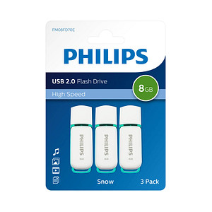 3 PHILIPS USB-Sticks Snow weiß 8 GB