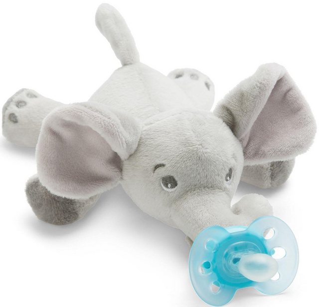 Philips AVENT Schnullerbefestigung SCF348/13, (Set, 2-tlg., Ultraweiches Kuscheltier mit Schnuller), Schnullertier Elefant