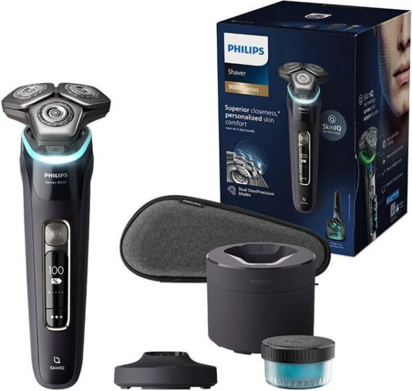 Der Philips Shaver Series 9000 elektrische Nass- und Trockenrasierer S9976/55 sorgt für saubere Rasierergebnisse selbst bei empfindlicher Haut mit SkinIQ Technologie. Durch seine selbstschärfenden Dual SteelPrecision Hochleistungsklingen und den flexiblen