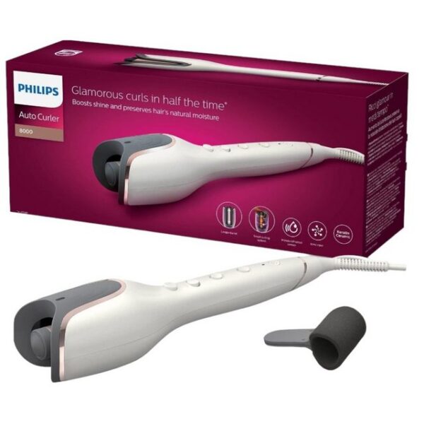 Glamouröse Locken zaubert der Philips Moisture Protect Lockendreher BHB878/00. Dank der innovativen Curl-Boost-Technologie lassen sich Locken wie vom Profi ganz einfach zuhause stylen. Durch die Länge des Auto Curlers und das offene Design lassen sich doppelt so viele Haare wie beim herkömmlichen Lockstab stylen. Vor Überhitzung und für mehr Glanz im Haar sorgt die Moisture Protect-Technologie