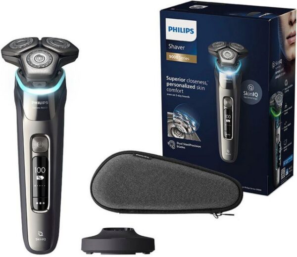 Eine saubere Rasur mit Hautkomfort bietet der Philips Shaver Series 9000 elektrische Nass- und Trockenrasierer S9974/35. Mit seinem Pressure Guard Sensor erkennt er den ausgeübten Druck