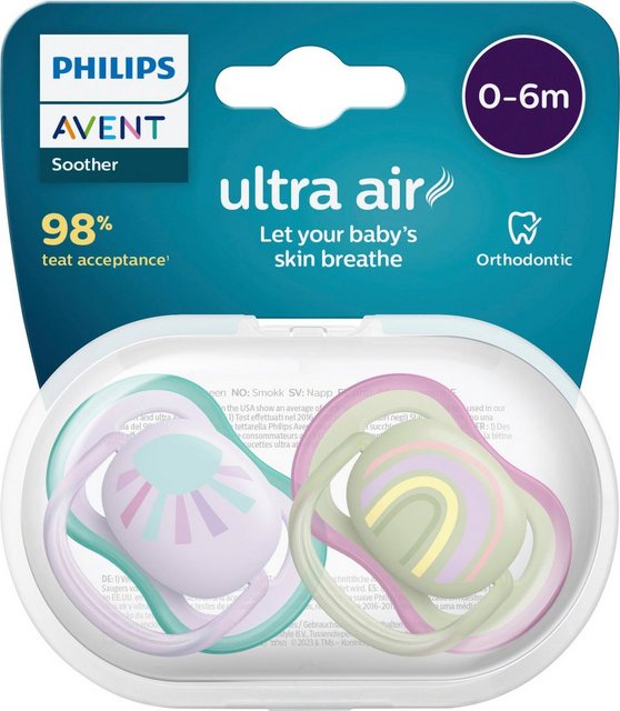 Philips AVENT Schnuller ultra air SCF085, Doppelpack, mit Transport- und Sterilisationsbox, 0 bis 6 Monate