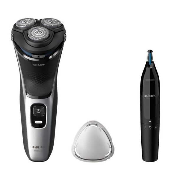 Philips 3000 Series S3143/02 Herrenrasierer SkinProtect Technologie Nass- und Trockenrasur PowerCut-Schersystem ausklappbarer Präzisionstrimmer inkl. Nasen- und Ohrenhaartrimmer5-dimensional bewegl. Flex-ScherköpfeDurch die 5-dimensionale Bewegung folgt der Scherkopf jeder Kontur Ihres Gesichts und schneidet Haare direkt über der Hautoberfläche für eine saubere