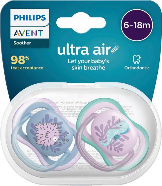 Philips AVENT Schnuller ultra air SCF085, Doppelpack, mit Transport- und Sterilisationsbox, 6 bis 18 Monate