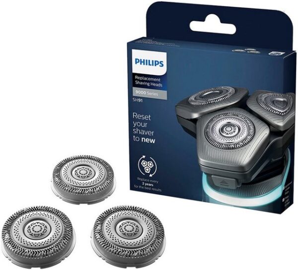 Die Philips Shaver Series 9000 und SP900 Ersatz-Scherköpfe SH91/50 sorgen für erstklassige Ergebnisse. Mit ihren selbstschärfenden Hochleistungsklingen bieten sie eine leistungsstarke Rasur und einen hervorragenden Schutz der Haut. Kompatibel sind die drei Ersatzscherköpfe mit allen Philips Rasierern der Shaver Series 9000 (S9xxx) und S9000 Prestige (SP98xx). Dazu begeistern sie mit einer einfachen Bedienung und ermöglichen einen leichten Austausch. Für eine bestmögliche Rasur sollten die Philips Shaver Series 9000 und SP900 Ersatz-Scherköpfe SH91/50 spätestens alle zwei Jahre gewechselt werden. Ein leichter Austausch der Scherköpfe ermöglicht Ihnen eine mühelose Pflege und sorgt für eine konstante Leistung