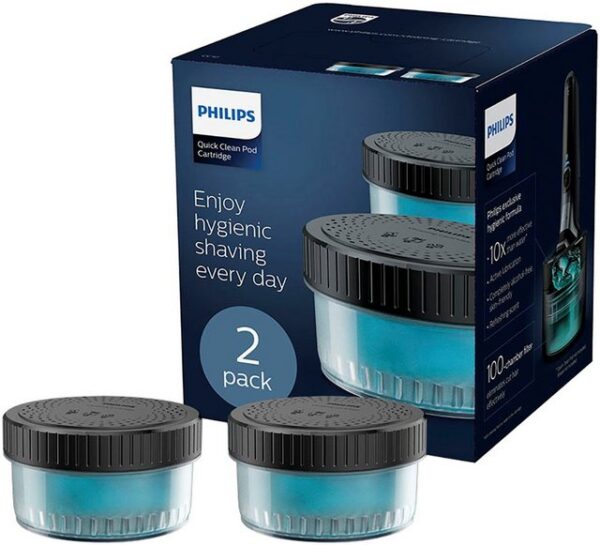 Die Philips Reinigungskartuschen für die Reinigungsstation ermöglicht eine hygienische Rasur. Durch einen mehrstufigen Filter sowie eine besondere Hygieneformel bietet sie eine gründliche Reinigung und beseitigt effektiv geschnittene Haare. Für ein sauberes Gefühl während der Rasur besitzt die Kartusche einen erfrischenden Duft. Dabei ist sie vollständig alkoholfrei