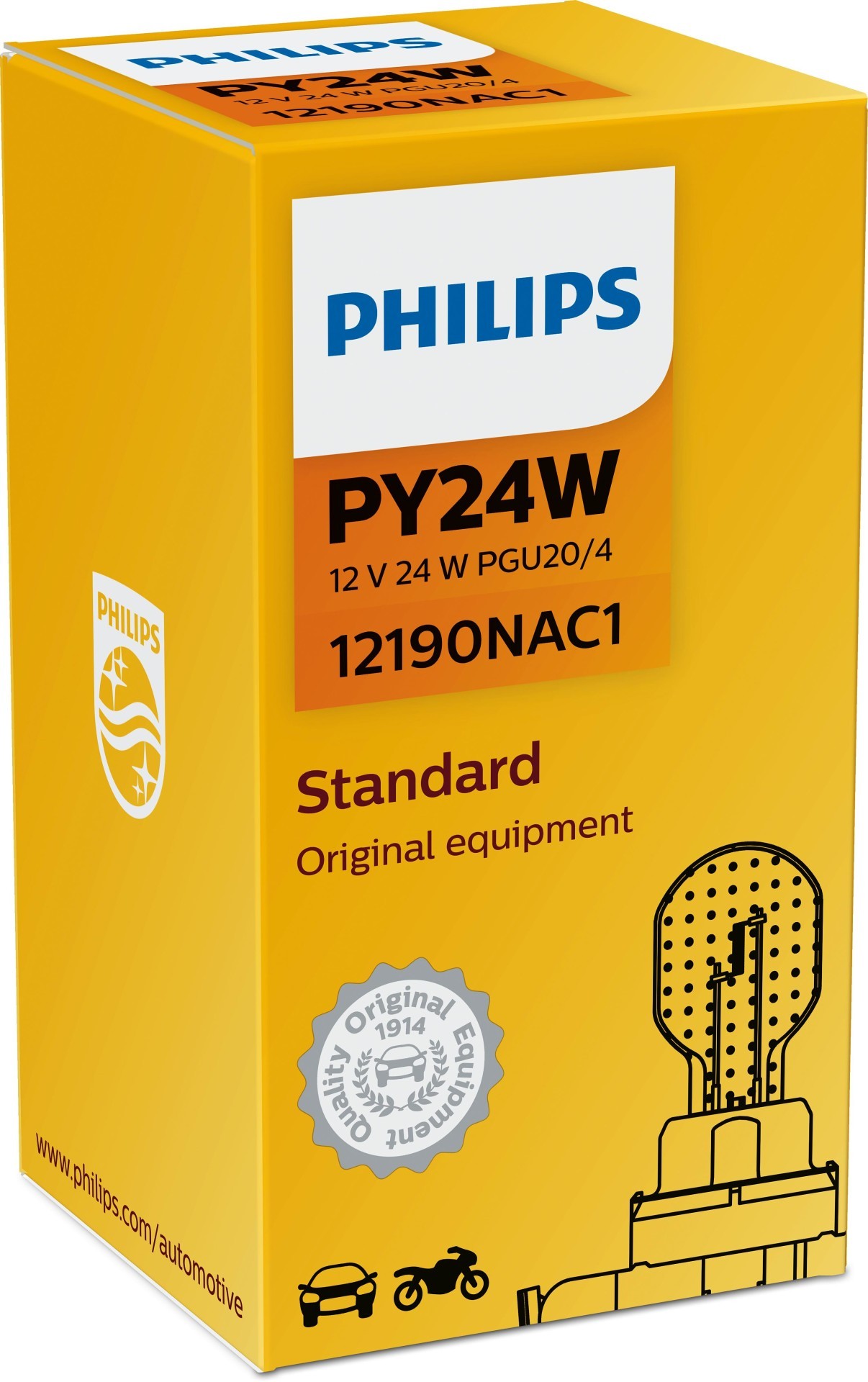 PHILIPS Glühlampe PY24W [12V] (1 Stk.) Unsere Signallampen sind die erste Wahl aller großen Automobilhersteller. Sie bieten höchste Qualität zu einem unschlagbaren Preis. Eigenschaften: Sockel: PGU20/4 Spannung: 12 Volt Leistung: 24 Watt Breite: 3