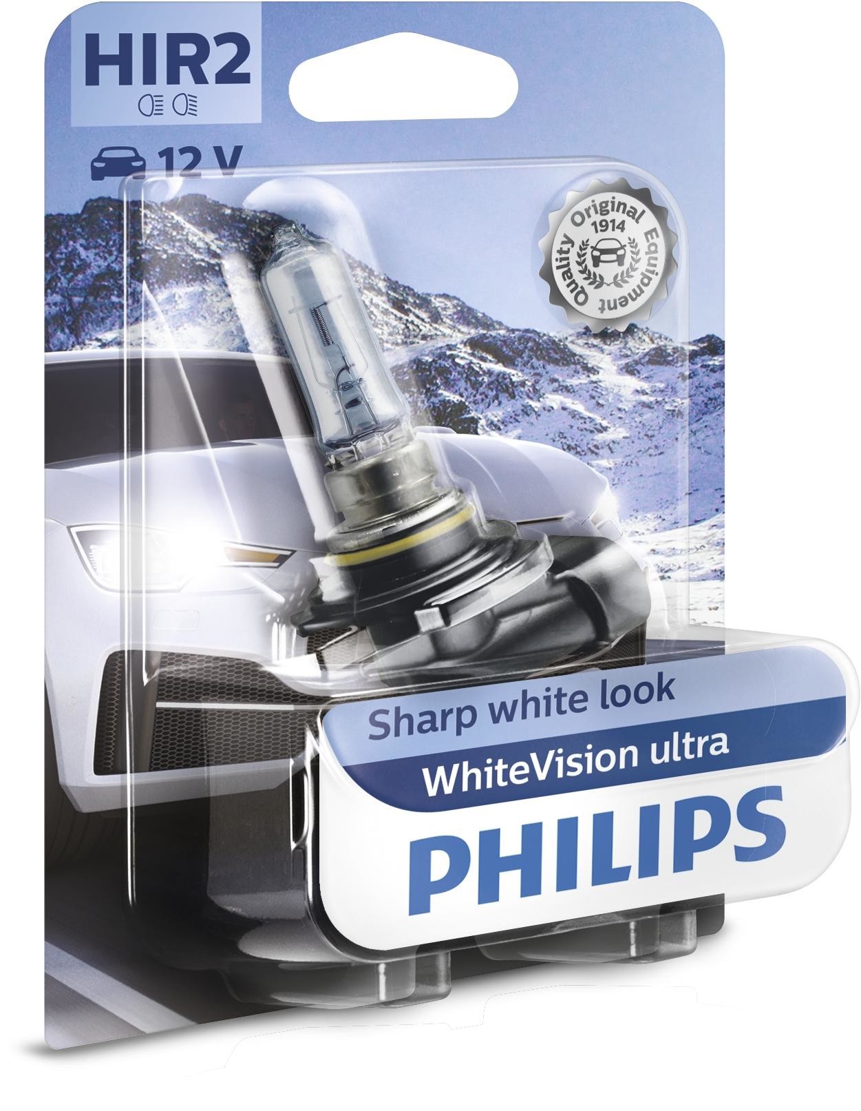 PHILIPS HIR2 WhiteVision ultra Lampenart: HIR2 Nennleistung: 55: W Gebindeart: Blisterpack Spannung: 12: V Sockelausführung: PX22d: Philips WhiteVision ultra mit der neuesten Beschichtung strahlt beeindruckendes weißes Licht aus. Dies sind die weißesten Halogenlampen aus unserem Portfolio mit Straßenzulassung und die perfekte Wahl