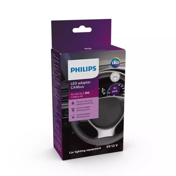 PHILIPS [PHILIPS] CANbus Adapter H4 LED Nutzen Sie eine 3-in-1-Lösung für Warnungen und Lichtprobleme auf dem Armaturenbrett von Philips LED-Lampen – mit Philips CANbus-Adaptern. Philips CANbus-Adapter gewährleisten die zuverlässige und langlebige Leistung Ihrer LED-Lampen unter realen Fahrbedingungen. Eigenschaften: Für [≈ H4]-LED-Nachrüstlampen Anzeigen- und Lichtfehler vermeiden Einfache Installation Wasserdichtes Design