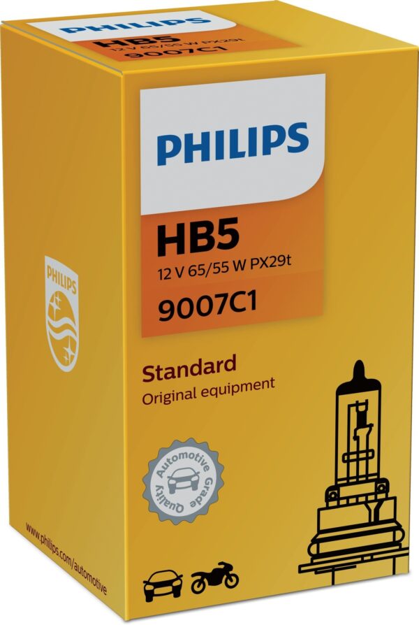 PHILIPS Glühlampe HB5 Vision 65/55W [12V] (1 Stk.) Vision Scheinwerferlampen sind 30 % heller als standardmäßige Fahrzeuglampen und sorgen so für eine hervorragende Lichtstrahlkraft zu einem sehr guten Preis-Leistungs-Verhältnis und mit Originalausrüster-Qualität für mehr Sicherheit und Komfort. Eigenschaften: Sockel: Px29t Spannung: 12 Volt Leistung: 55/65 WattNennleistung [W]:65/55 W Sockelausführung:PX29t Lampenart:HB5 Spannung [V]:12 V Sockelausführung:Px29t Nennleistung [W]:55/65 W