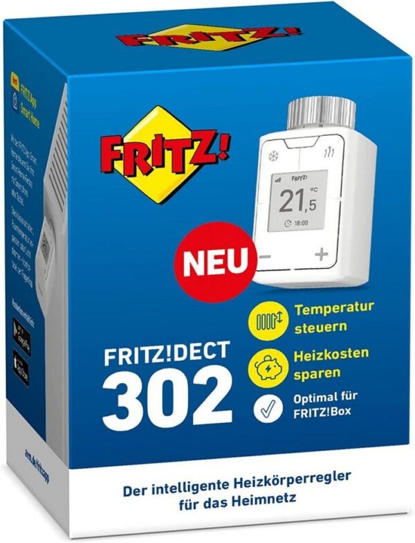 Notebook oder das FRITZ!Fon gesteuert. FRITZ!DECT 302 lässt sich an allen Heizkörperventilen mühelos montieren und einrichten. Das scharfe E-Paper-Display und zahlreiche Komfortfunktionen wie Frostschutz-Funktion