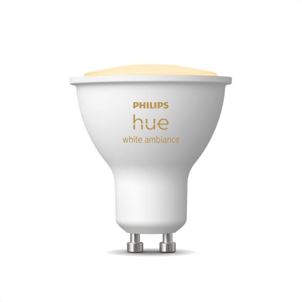 • Austauschtype: LED-Lampe / Sockel: GU10 / Lichtfarbe: warmweiß - tages • Energieeffizienzklasse: G • Leistung: 5 Watt als Ersatz für k.A. • HomeKit-kompatibel • Lichtstrom: 350lm /350lm b. 4000K / Nutzungsdauer:15000h Das Hue System macht Ihre Beleuchtung smarter - dank Bluetooth jetzt wahlweise mit oder ohne Bridge.