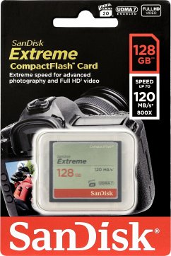 Überlegene Performance für DSLRs und HD-Camcorder: SanDisk Extreme CompactFlash SpeicherkarteEigenschaften:Bis zu 85MB/s Schreibgeschwindigkeit für Spitzenleistung bei jeder AufnahmeVPG-20 für konstant hohe Videoaufnahmegeschwindigkeiten von 20MB/sSpeicherkapazitäten von bis zu 128GB für hochauflösende DateiformateIdeal für HD-Camcorder und DSLR-Kameras der Mittel- bis ProfiklasseHinweis: Dieser Artikel kann nur an eine deutsche Lieferadresse ausgeliefert werden.