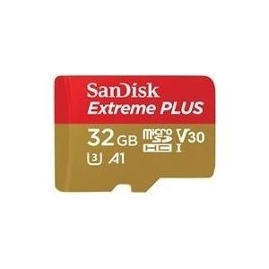 SanDisk Extreme PLUS – Flash-Speicherkarte (microSDHC/SD-Adapter inbegriffen) – 32GB – A1 / Video Class V30 / UHS-I U3 – microSDHC UHS-I (SDSQXBG-032G-GN6MA)