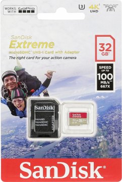 SanDisk Extreme microSDHC Karte für ActioncamsEigenschaften:Extremer Speicher zur Leistungsoptimierung Ihrer ActioncamFür den Einsatz unter extremen Bedingungen konzipiert; temperaturbeständig