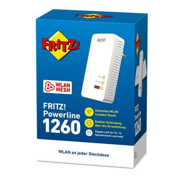 Tablet und Notebook ans Heimnetz. So ermöglicht FRITZ!Powerline 1260 Breitband-Anwendungen mit höchsten Ansprüchen auch im letzten Winkel von Haus und Wohnung.  Internetanschluss an jeder SteckdoseVernetzt PCs