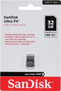 SanDisk Cruzer Ultra FitEigenschaften:USB 3.0 / 3.1 Gen. 1-Geschwindigkeiten in einem kleinen