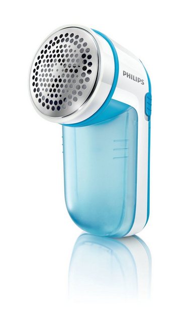 Philips GC026/00 Fusselrasierer - Blau - Weiß Packungsinhalt Reinigungsbürste2 Batterien Typ AA-TypEmpfohlene Nutzung KleidungsstückeRotationsgeschwindigkeit 8.800 U/minMerkmale 3 LochgrößenHöhenverstellbare Kappe123 mm - 58 mm - 80 mm - 134 g