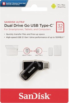 SanDisk Ultra Dual Drive Go USB Type-CEigenschaften:2-in-1 Flash Drive mit doppelseitigem Type-C- und Type-A-AnschlussVerschiebe deine Dateien ohne Verzögerung auf Smartphones