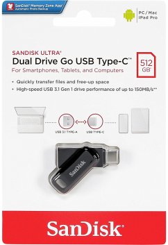 Ultra Dual Drive USB Type-C 512 GBSuchen Sie nach einem Speicher für USB Type-C- und Type-A-Geräte? Mit dem Stick können Sie Dateien mühelos zwischen Smartphone