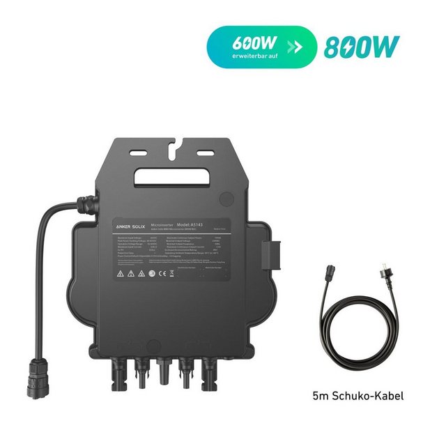 Anker Wandler ANKER SOLIX MI80 800W Mikrowechselrichter mit Schuko Kabel, (Set, 5m Schukokabel inklusive), Effizienz 97,3%, kostenloses OTA Update