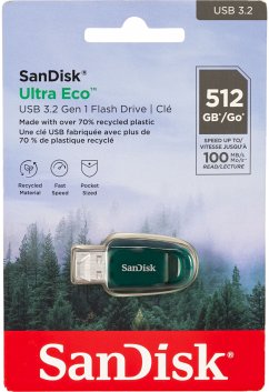 SanDisk Ultra Eco USB 3.2 Flash-LaufwerkEigenschaften:Kapazität: 512 GBSchnittstelle: USB-A 3.2 Gen 1Lesegeschwindigkeiten: bis zu 100 MB/sPraktische integrierte ÖseSoftware RescuePRO Deluxe zur Datenwiederherstellung