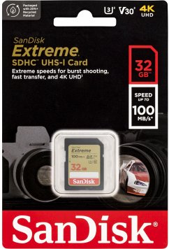 SanDisk Extreme SDXCEigenschaften:Kapazität: 32 GBAbmessungen (L x B x H): 31