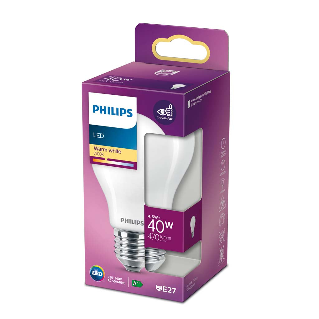 LED ersetzt 40W, E27, warmweiß (2700 Kelvin), 470 Lumen, matt