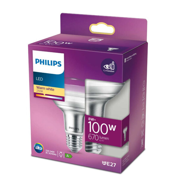 LED ersetzt 100W, E27, R80, warmweiß (2700 Kelvin), 670 Lumen, Reflektor