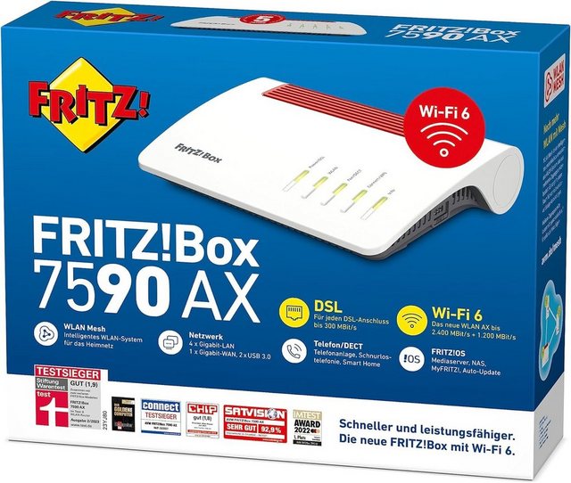 AVM FRITZ!Box 7590 AX mit Integriertes Modem (OHNE ISDN-Anschluss) WLAN-Router