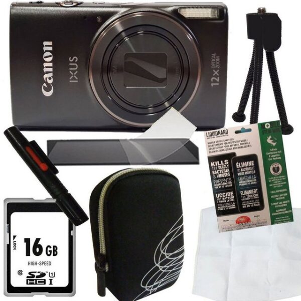 Canon Ixus 285 HS schwarz Set Angebot Inklusive 16 GB Speicherkarte Inklusive Objektiv Reinigungsstift Inklusive Desinfektionstücher Inklusive Mini Stativ Inklusive Kameratasche Inklusive Display-Schutzfolie Inklusive Mikrofasertuch