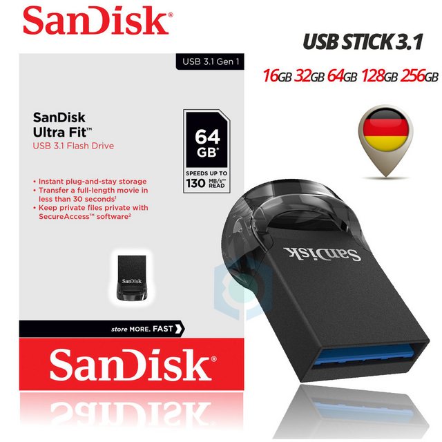 Produktbeschreibung Der SanDisk Ultra Fit SDCZ430 USB 3.1 Stick ist eine extrem kompakte