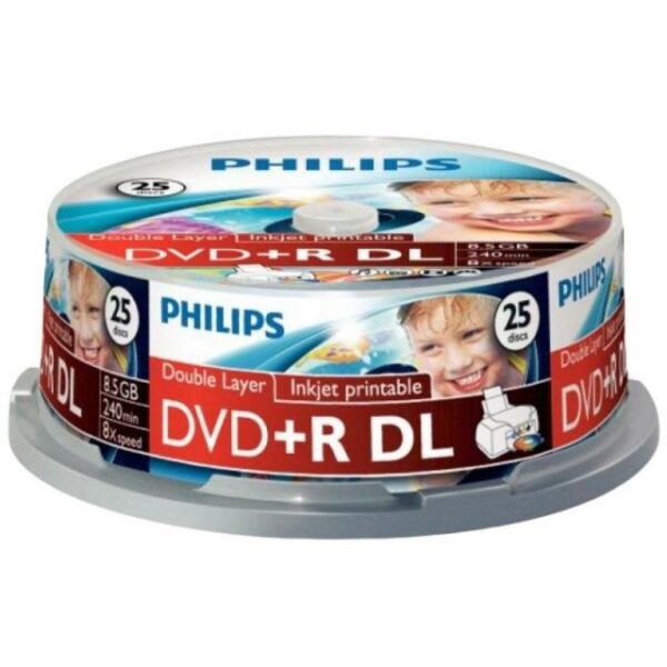 Philips DVD-Rohling Philips DVD Double Layer 240 min/8.5 GB 8x, Full printable, 25 Stück i