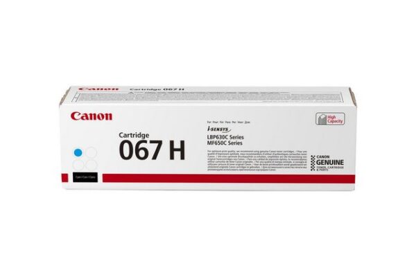 Allgemein   Hersteller   Canon   Herst. Art. Nr.  5105C002   EAN   4549292187656   Hauptmerkmale   Produktbeschreibung   Canon 067 H - mit hoher Kapazität - Cyan - original - Tonerpatrone   Produkttyp   Tonerpatrone   Drucktechnologie   Laser   Druckfarbe   Cyan   Patronenleistung   Mit hoher Kapazität   Ergiebigkeit   Bis zu 2350 Seiten ISO/IEC 19798   Kompatibel mit   I-SENSYS MF651Cw   Verbrauchsmaterial  Verbrauchsmaterialtyp   Tonerpatrone   Drucktechnologie   Laser   Farbe   Cyan   Patronenleistung   Mit hoher Kapazität   Ergiebigkeit   Bis zu 2350 Seiten ISO/IEC 19798