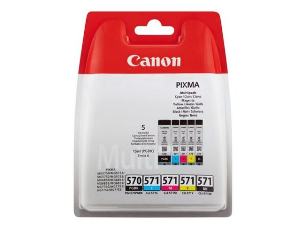 Allgemein   Hersteller   Canon   Herst. Art. Nr.  0372C004   EAN   8714574631660   Hauptmerkmale   Produktbeschreibung   Canon PGI-570/CLI-571 PGBK/BK/C/M/Y Multi Pack - 5er-Pack - Schwarz