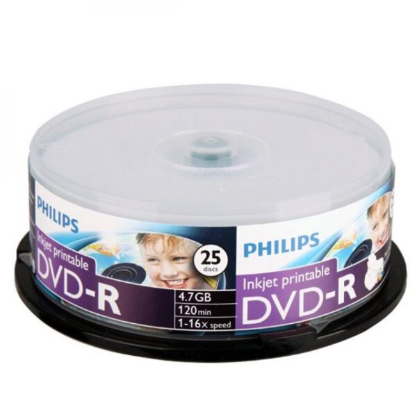 Philips DVD-Rohling DVD-R 4,7 GB Philips 16x Speed fullprintable in Cakebox 25 Stk