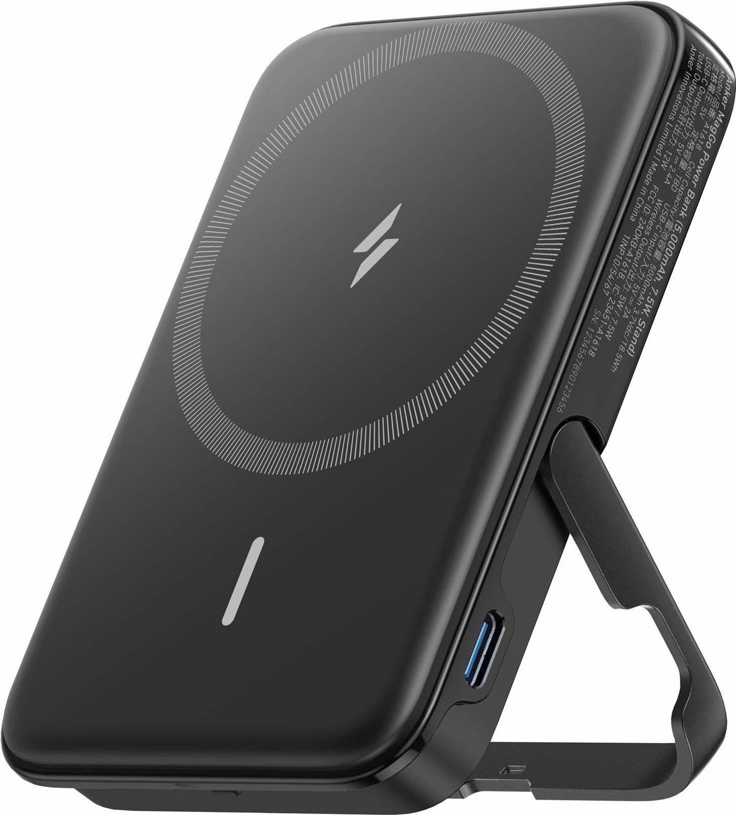 Anker 322 (MagGo) – Induktive Power Bank – Li-Pol – 5000 mAh – 18.5 Wh – 12 Watt – 2.4 A – 2 Ausgabeanschlussstellen (24 pin USB-C, kabelloses Laden) (A1618G11)