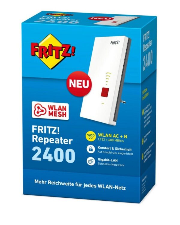 die auf intelligente Weise parallel genutzt werden: durch automatische Bandauswahl (dynamisches Cross Band Repeating) wählt der FRITZ!Repeater 2400 immer den effizientesten Weg zum Router und den verbundenen WLAN-Geräten