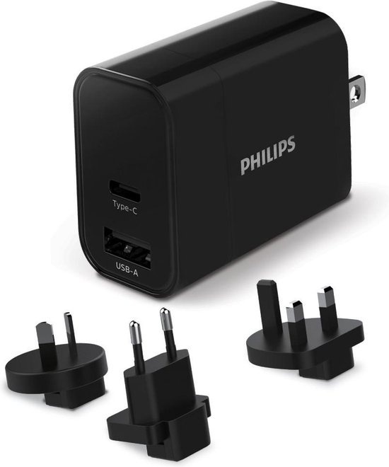 Philips Universal-USB-C-Adapter – 30 W USB-Schnellladegerät für iPhone und Android – mit USB-A und USB-C – Universal-Reisestecker