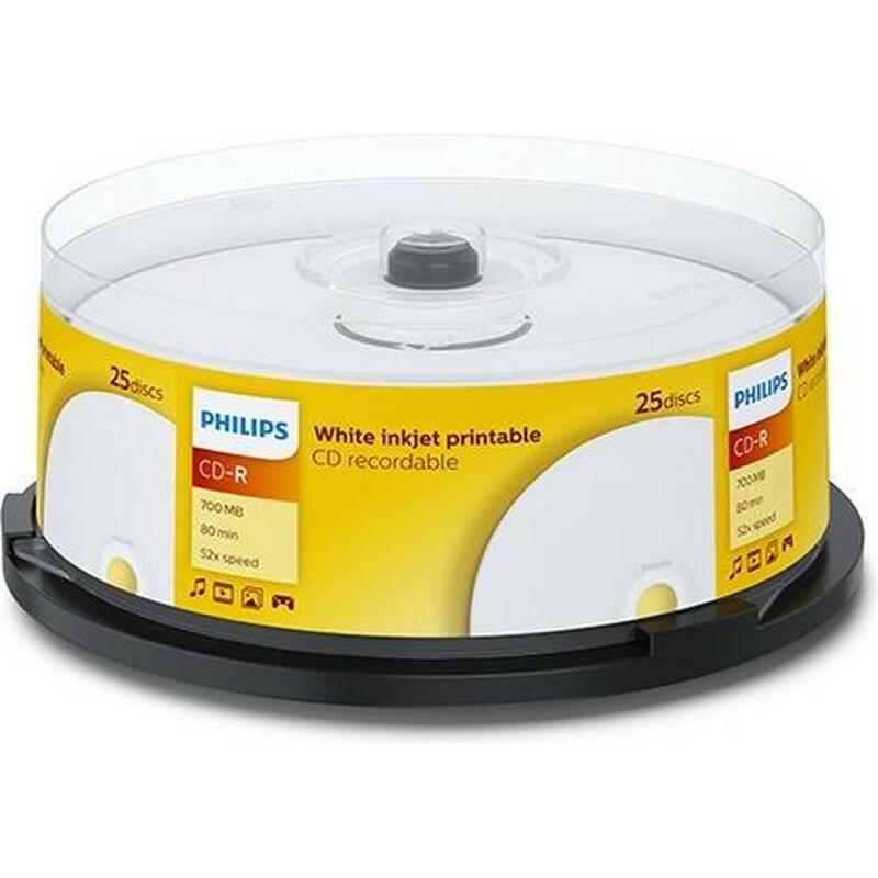 Philips – cd-r 80 52x Inkjet weiss 25er Cakebox (CR7D5JB25/00)