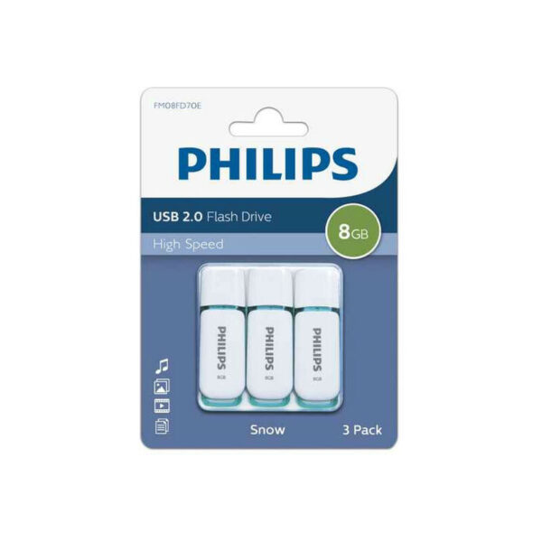 Philips USB 2.0 8GB Snow Pack of 3 (FM08FD70E/10)