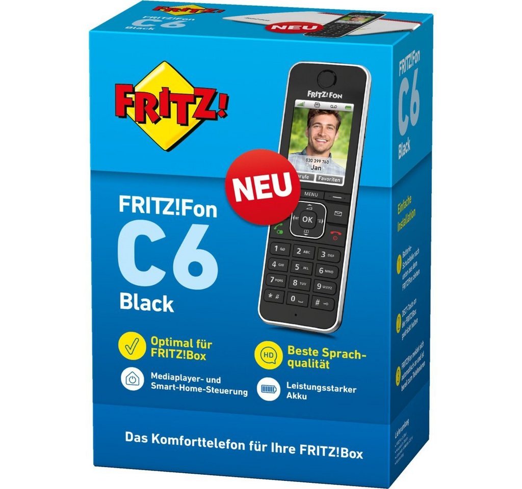 AVM Komfort-Telefon schnurlos FRITZ!Fon C6 Black Festnetztelefon