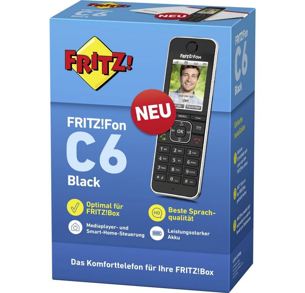 AVM FRITZ!Fon C6 Black Edition Schnurloses Mobilteil (Anrufbeantworter, Babyphone, Freisprechen, PIN Code)