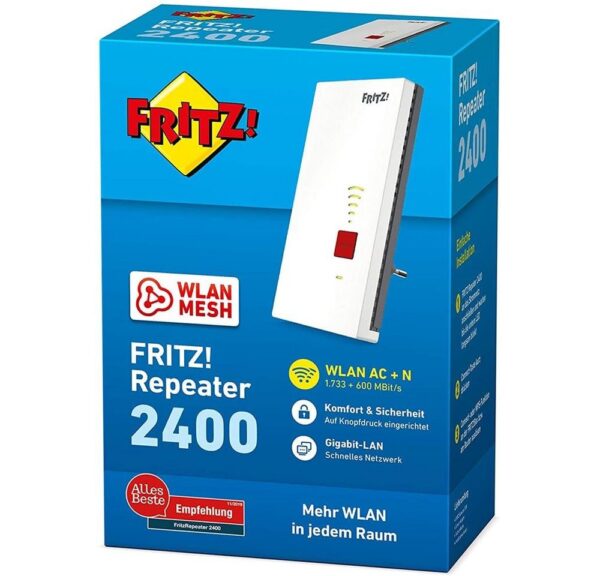 N   Der FRITZ!Repeater 2400 funkt mit zwei WLAN-Bändern