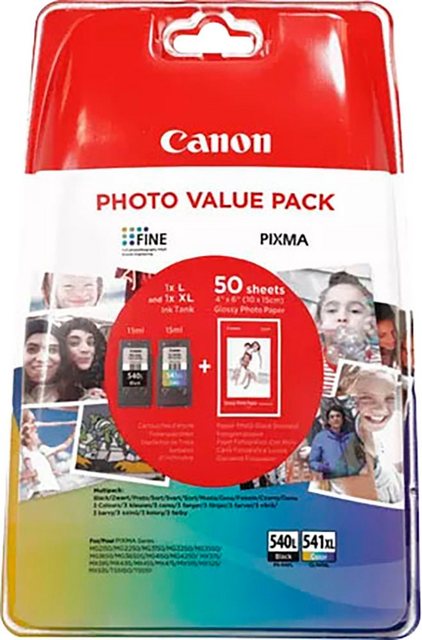 Mit schwarzer und mehrfarbiger Tinte vereint das Canon PG-540L/CL-541XL Photo Value Pack alle Farben