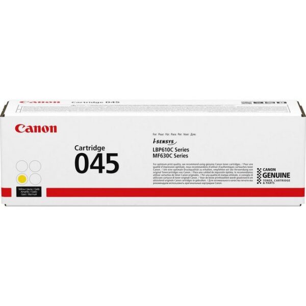 Allgemein   Hersteller   Canon   Herst. Art. Nr.  1239C002   EAN   4549292073577   Hauptmerkmale   Produktbeschreibung   Canon 045 - Gelb - Original - Tonerpatrone   Produkttyp   Tonerpatrone   Drucktechnologie   Laser   Druckfarbe   Gelb   Kapazität   Bis zu 1300 Seiten   Verbrauchsmaterial  Verbrauchsmaterialtyp   Tonerpatrone   Drucktechnologie   Laser   Farbe   Gelb   Kapazität   Bis zu 1300 Seiten   Verschiedenes  Farbkategorie   Geld